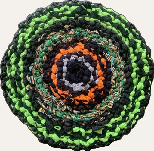 Handmade Vintage Retro Round Cotton Rug Lime Green Orange 36cm