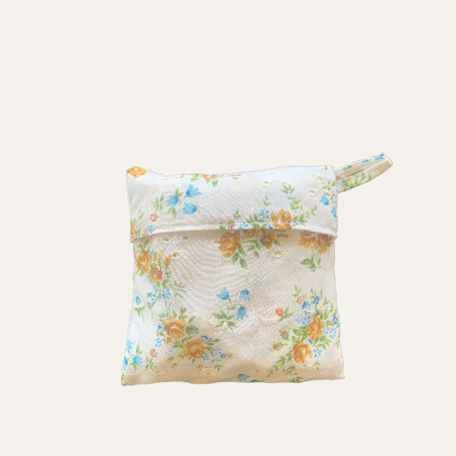 Handmade Foldable Compact Shopper Bag Cream Floral Lace