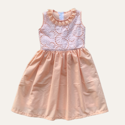 Handmade Classic Dress for Girls Soft Peach Lace Mixed