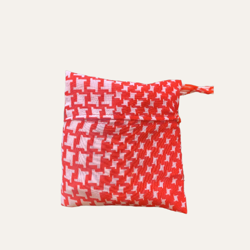 Handmade Foldable Compact Shopper Bag Red Coral Houndstooth