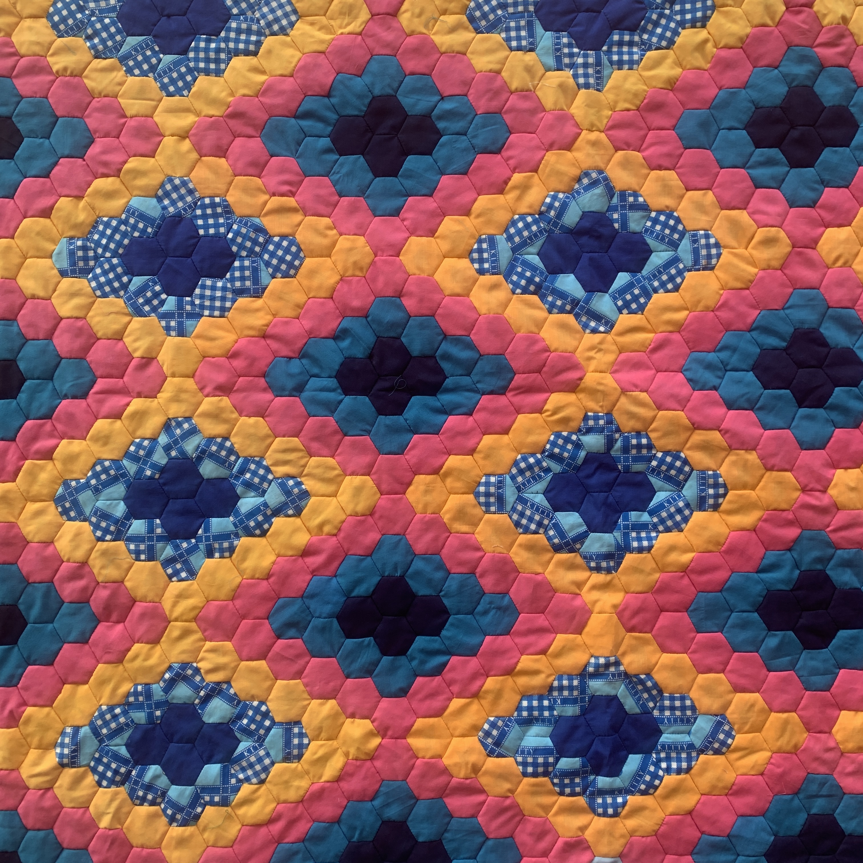 Handmade Vintage Hexagon Patchwork Quilt Blanket Double Size