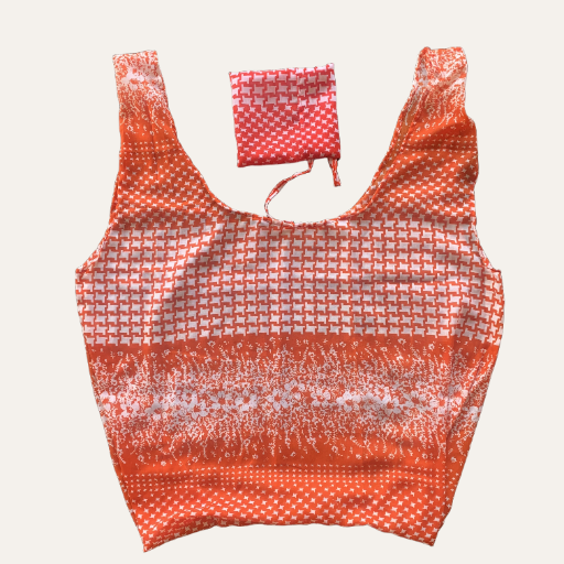 Handmade Foldable Compact Shopper Bag Red Coral Houndstooth