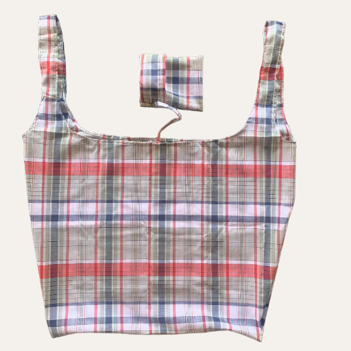 Handmade Foldable Compact Shopper Bag Vintage Grey Check