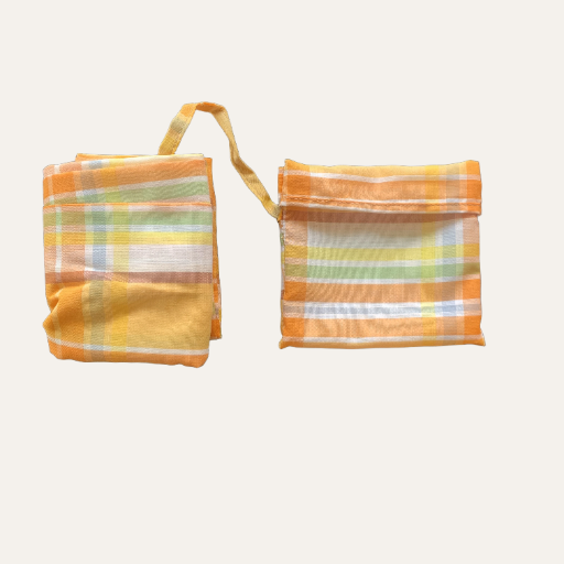 Handmade Foldable Compact Shopper Bag Orange Yellow Check