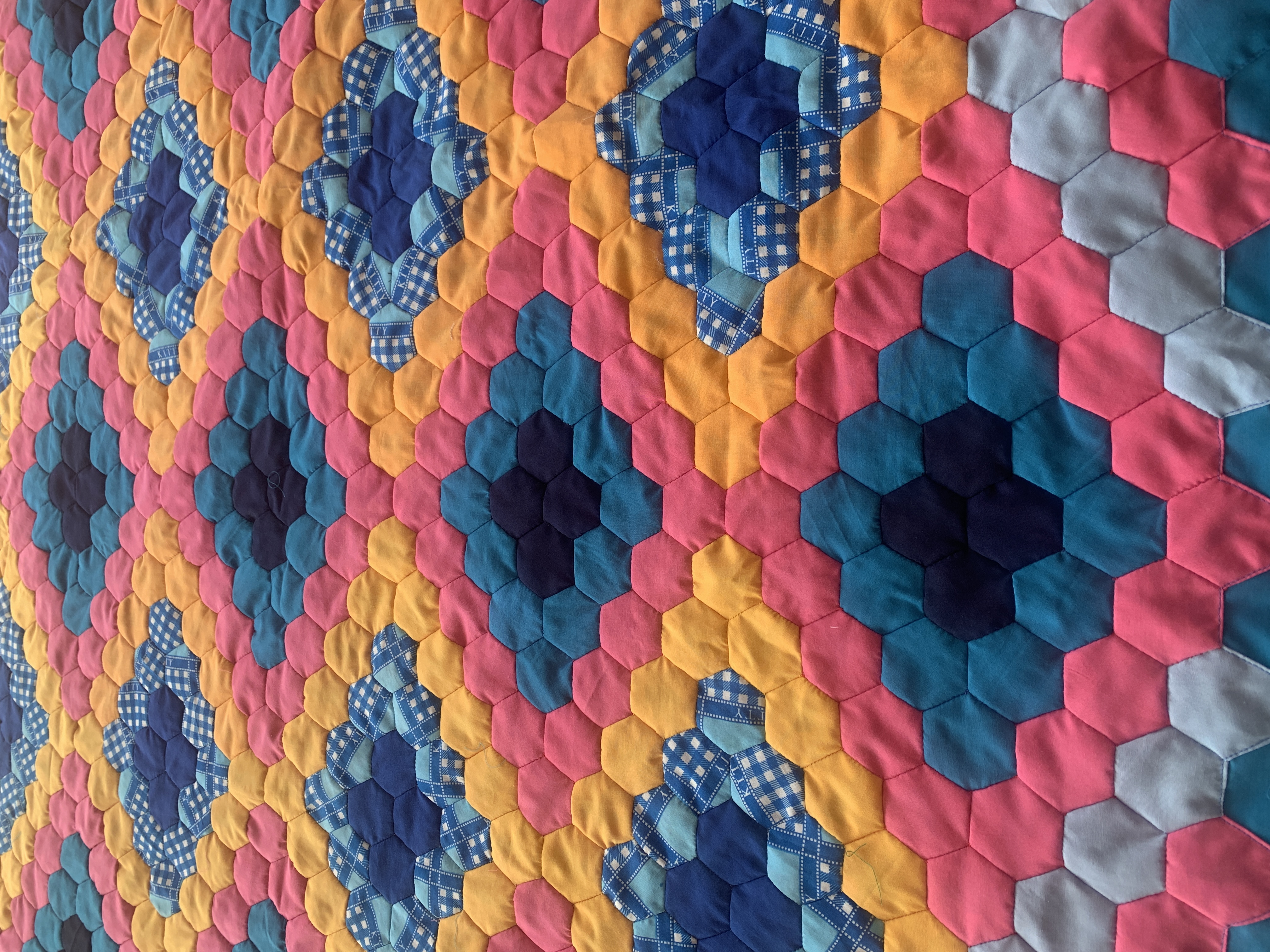 Handmade Vintage Hexagon Patchwork Quilt Blanket Double Size