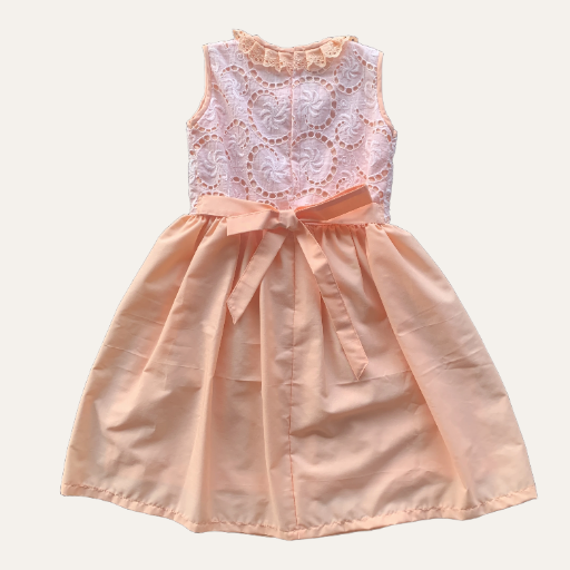 Handmade Classic Dress for Girls Soft Peach Lace Mixed