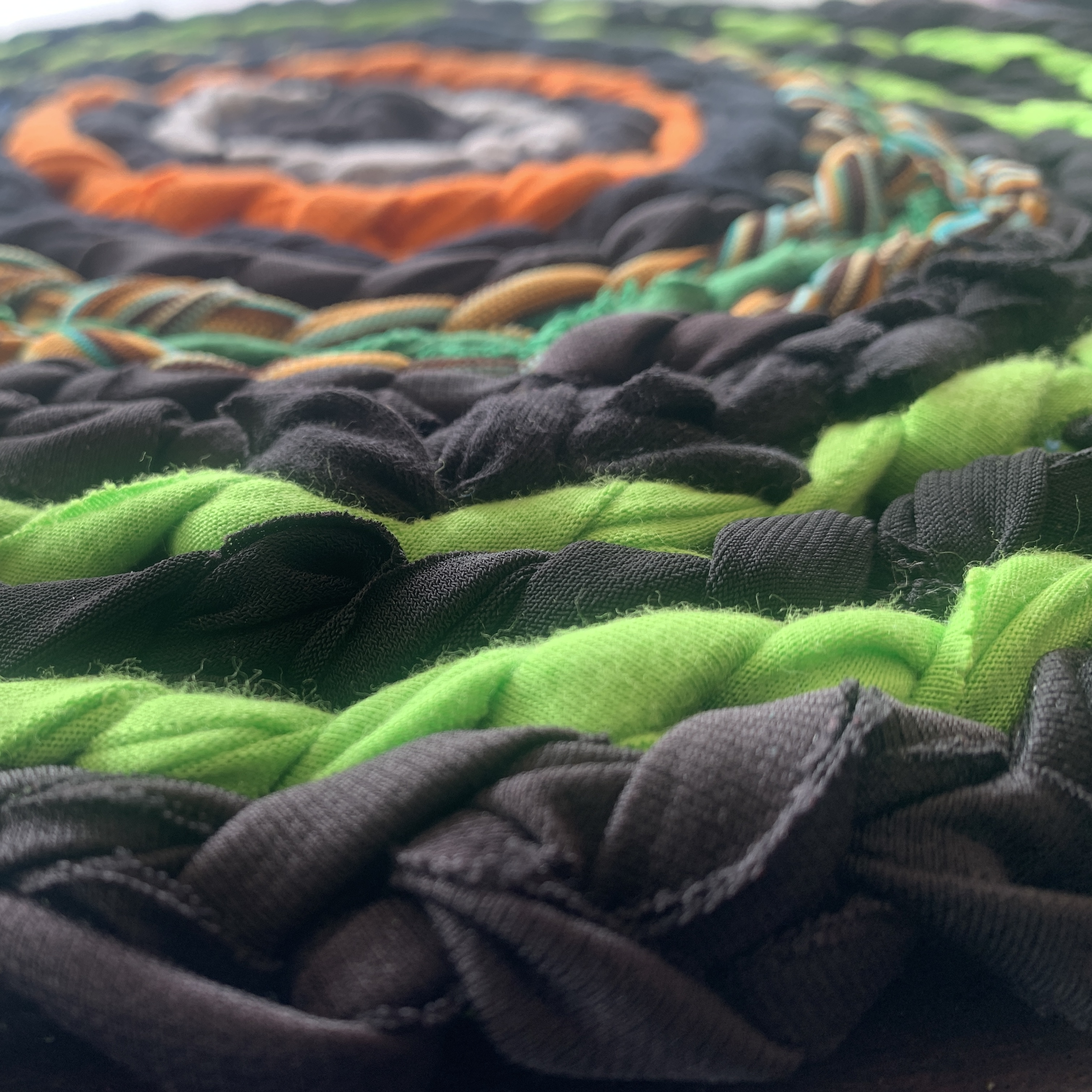 Handmade Vintage Retro Round Cotton Rug Lime Green Orange 36cm