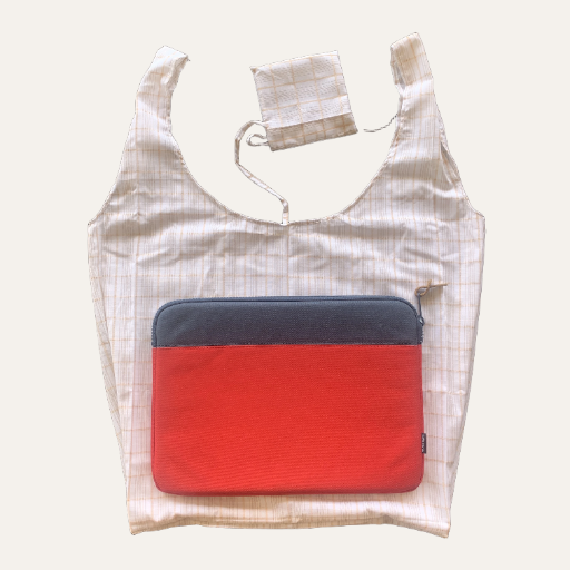 Handmade Foldable Compact Shopper Bag White Beige Check