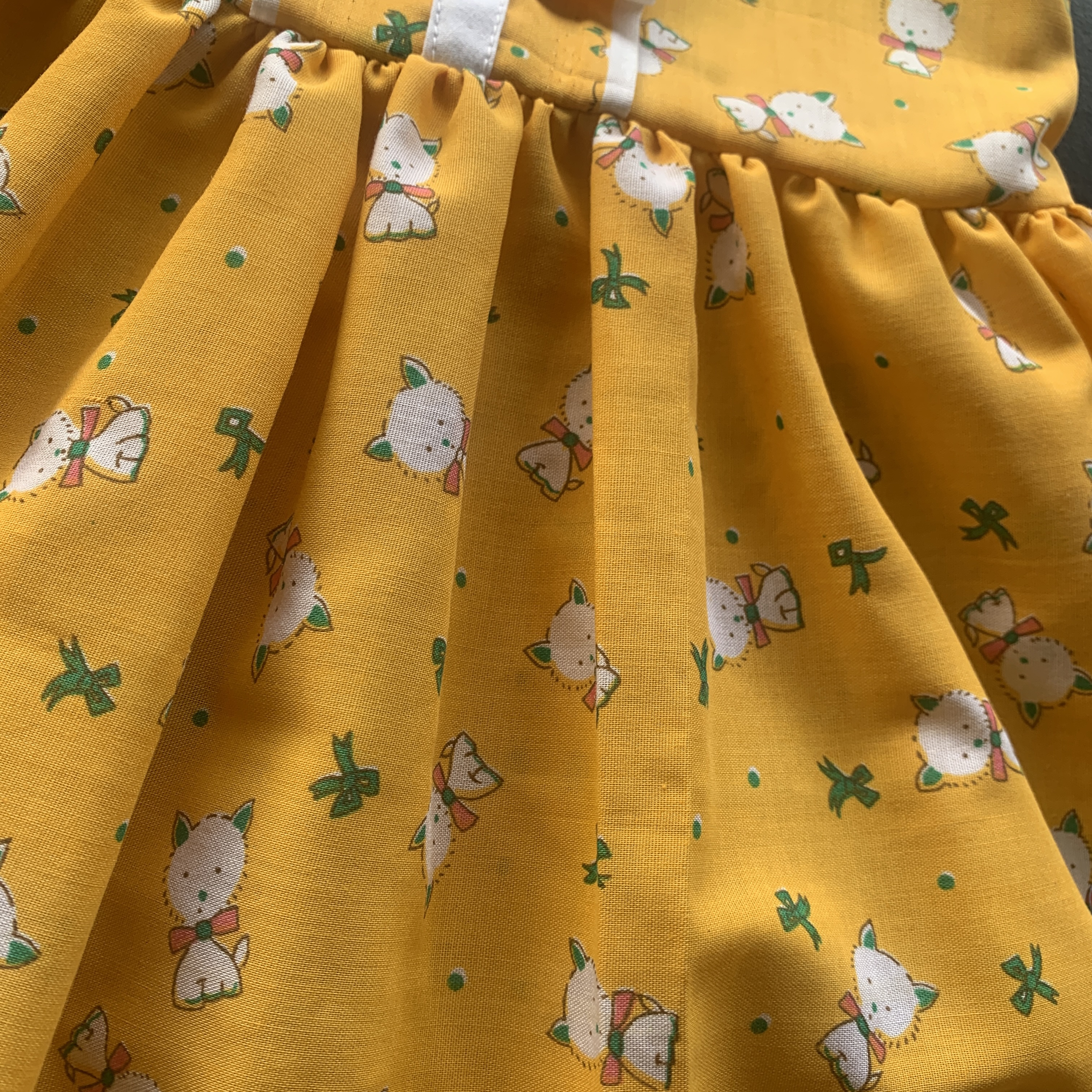 Handmade Classic Dress for Girls Yellow Puppy