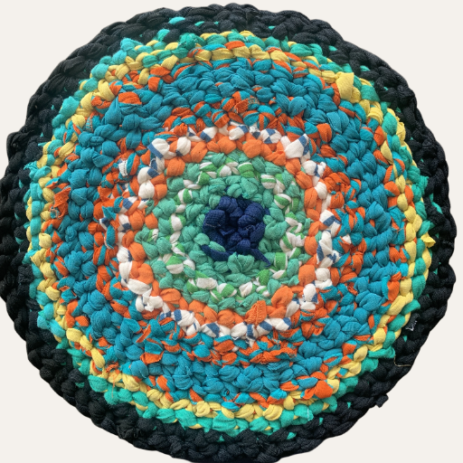 Handmade Vintage Retro Round Cotton Rug Green Blue Orange 40cm