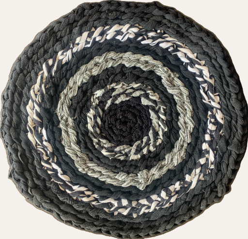 Handmade Vintage Retro Round Cotton Rug Grey Black 42cm