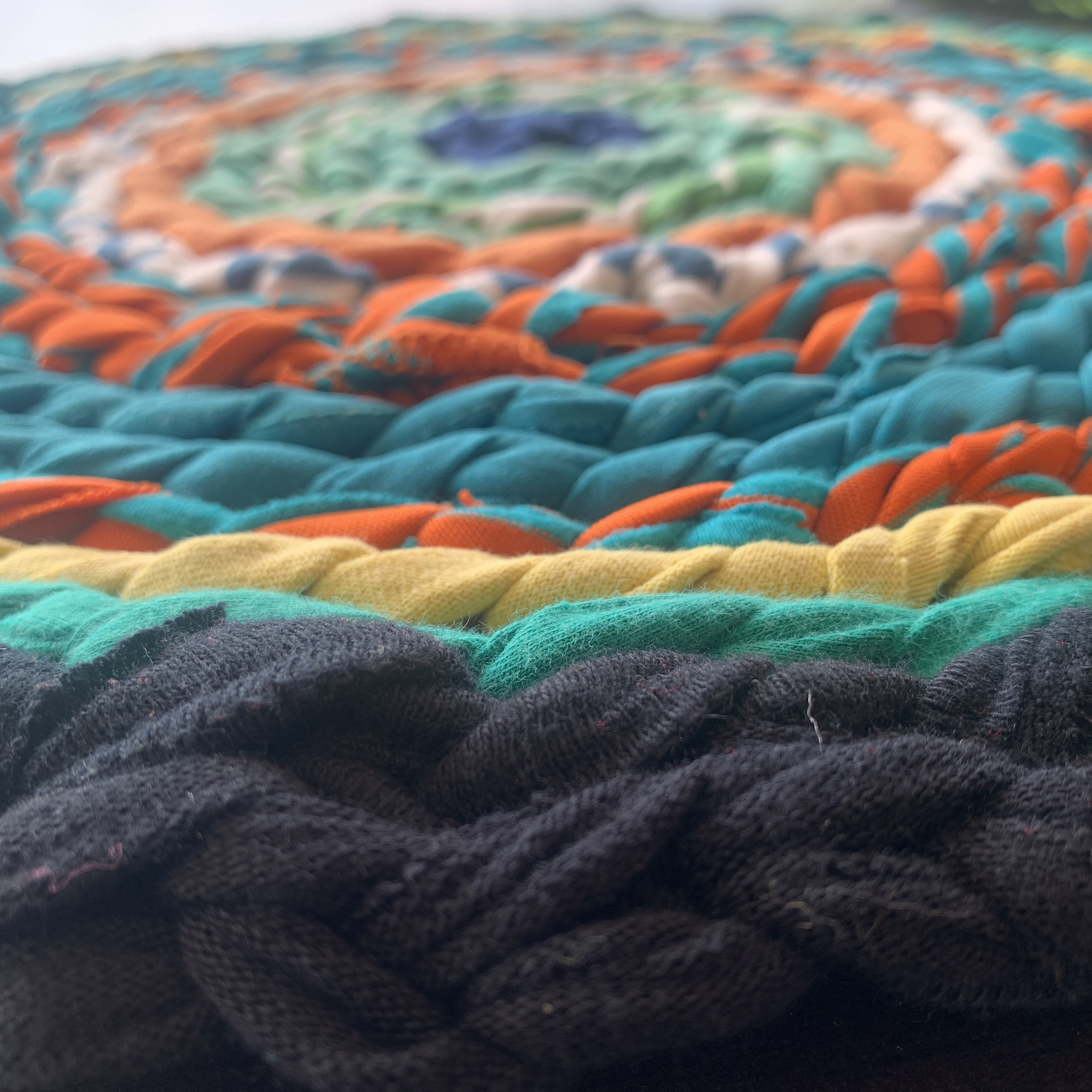 Handmade Vintage Retro Round Cotton Rug Green Blue Orange 40cm