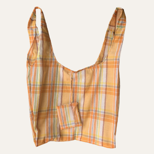 Handmade Foldable Compact Shopper Bag Orange Yellow Check