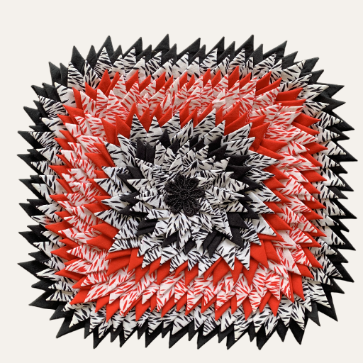 Handmade Vintage Petal Floor Mat Square Design Red White Black 