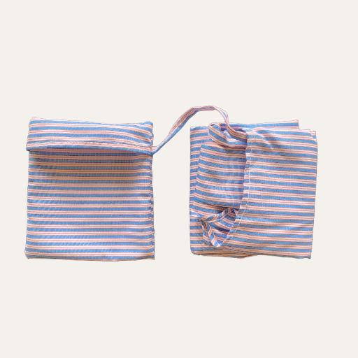 Handmade Foldable Compact Shopper Bag Blue Stripe