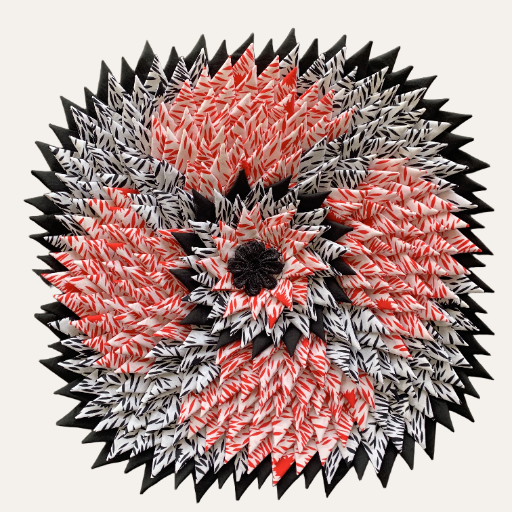 Handmade Vintage Petal Floor Mat Flower Design Red White Black 