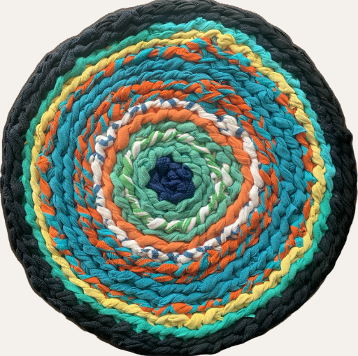 Handmade Vintage Retro Round Cotton Rug Green Blue Orange 40cm