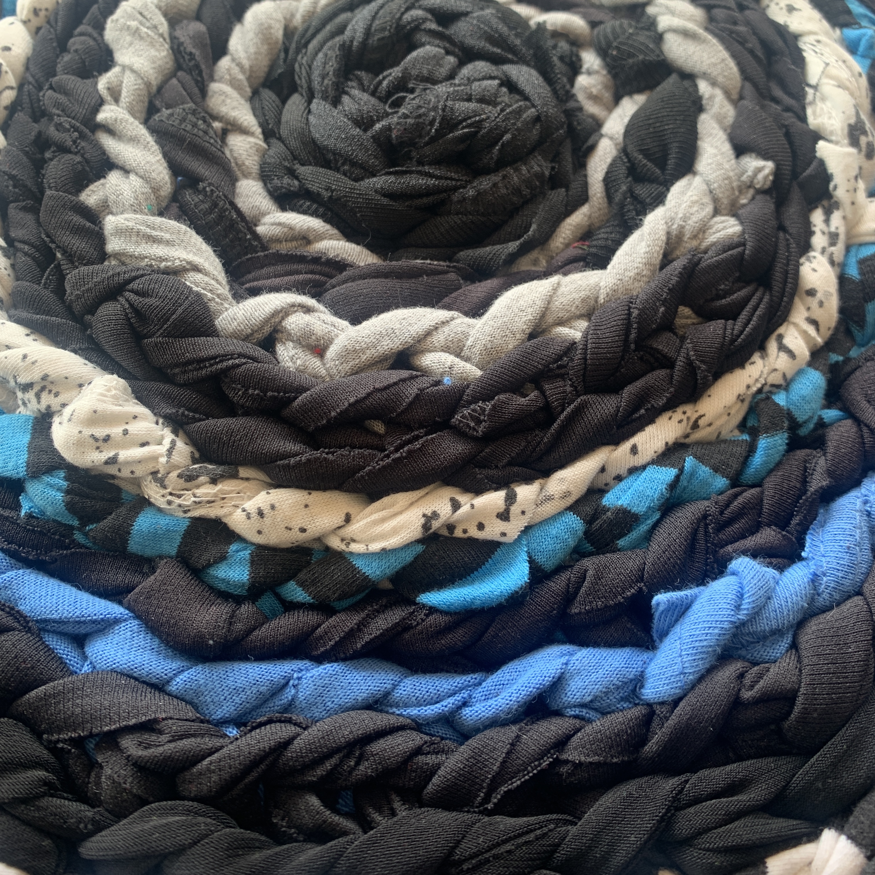 Handmade Vintage Retro Round Cotton Rug Grey Blue 36cm