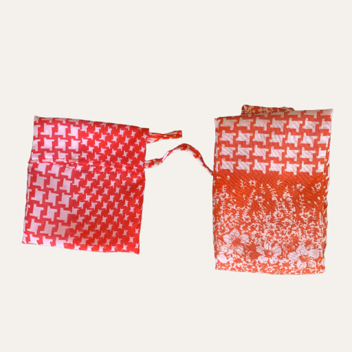 Handmade Foldable Compact Shopper Bag Red Coral Houndstooth