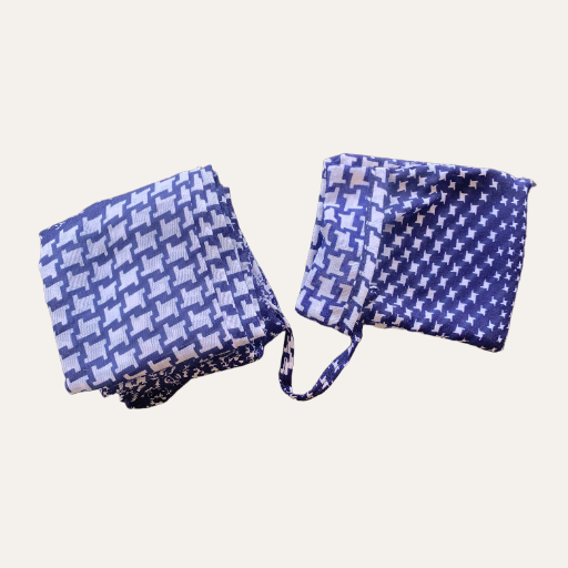 Handmade Foldable Compact Shopper Bag Blue Houndstooth
