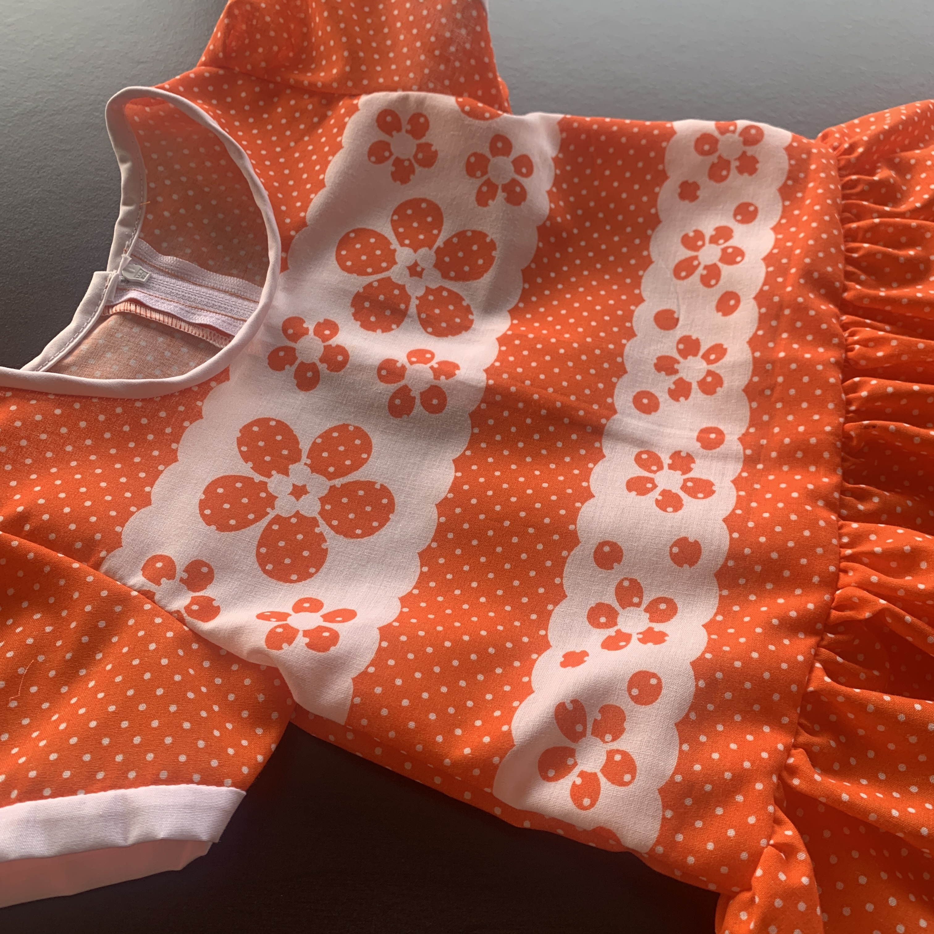 Handmade Classic Dress for Girls Orange Floral