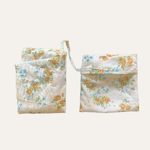 Handmade Foldable Compact Shopper Bag Cream Floral Lace