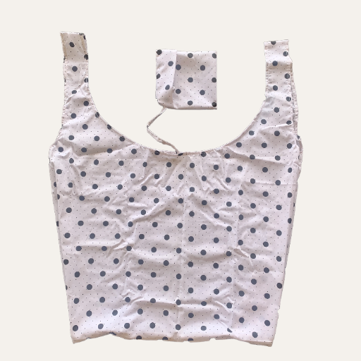 Handmade Foldable Compact Shopper Bag Black White Polka