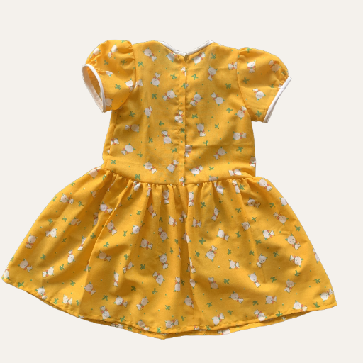 Handmade Classic Dress for Girls Yellow Puppy