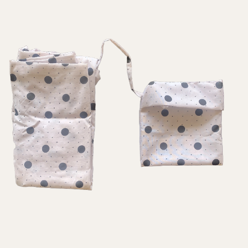 Handmade Foldable Compact Shopper Bag Black White Polka