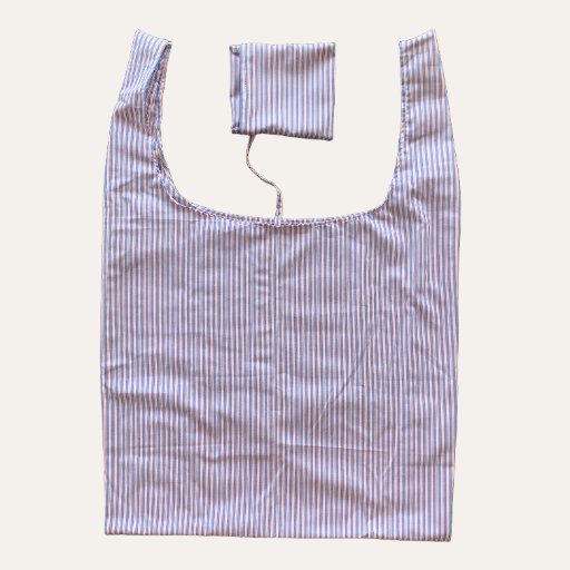 Handmade Foldable Compact Shopper Bag Blue Stripe