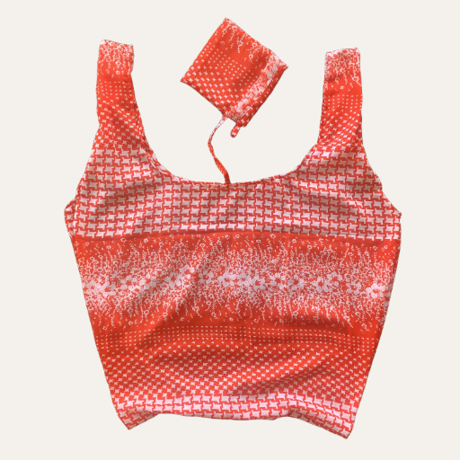 Handmade Foldable Compact Shopper Bag Coral Houndstooth