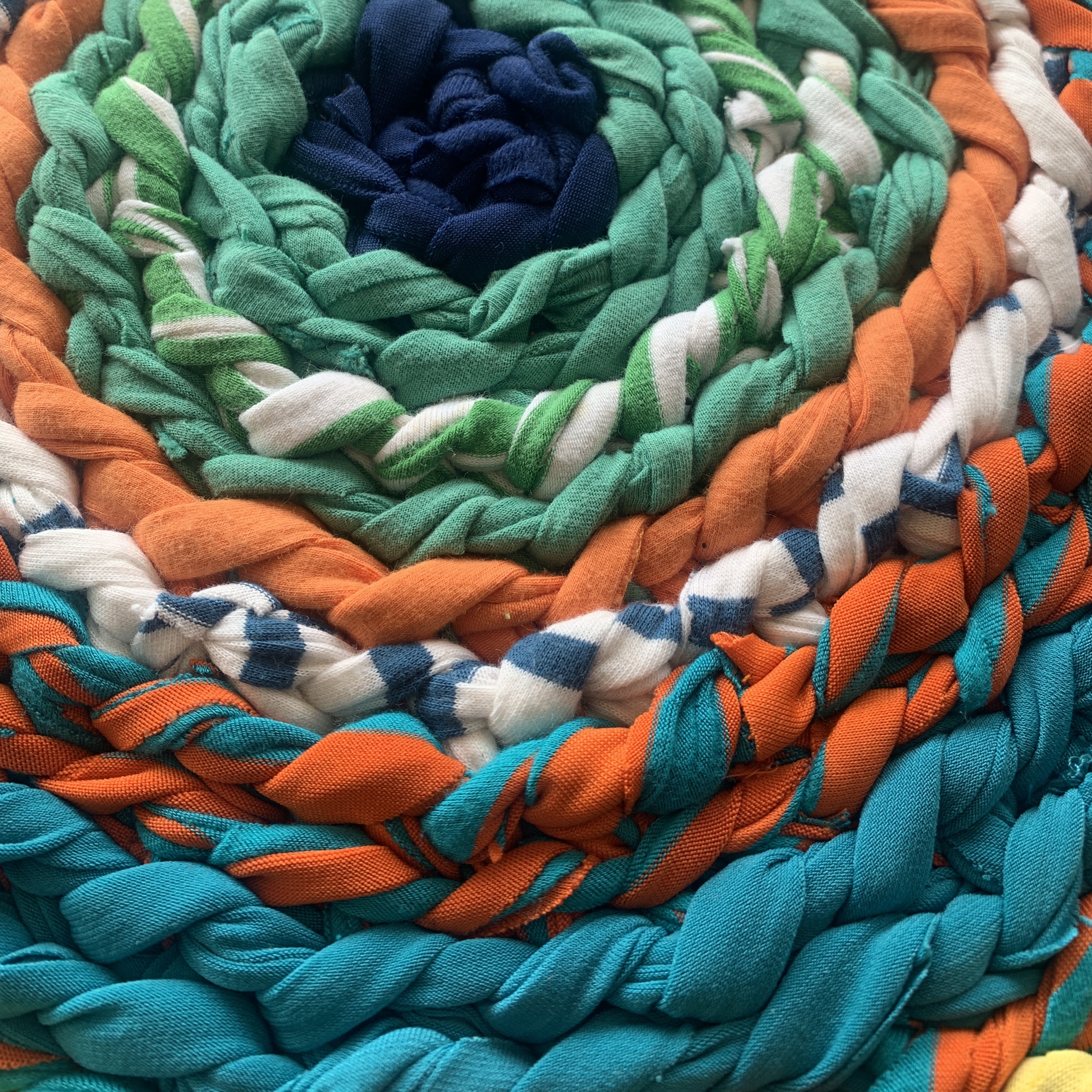 Handmade Vintage Retro Round Cotton Rug Green Blue Orange 40cm