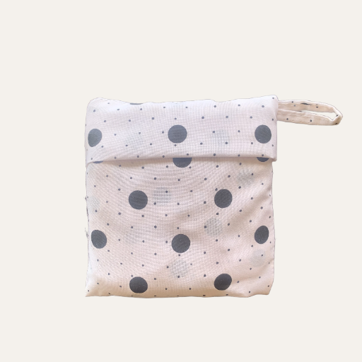 Handmade Foldable Compact Shopper Bag Black White Polka