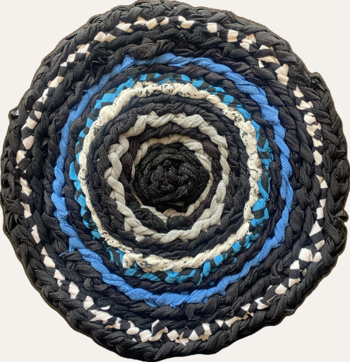 Handmade Vintage Retro Round Cotton Rug Grey Blue 36cm