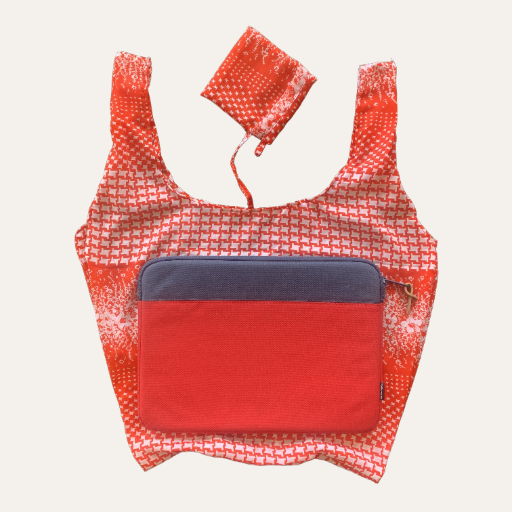 Handmade Foldable Compact Shopper Bag Coral Houndstooth