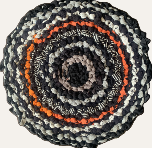 Handmade Vintage Retro Round Cotton Rug Grey Orange 40cm