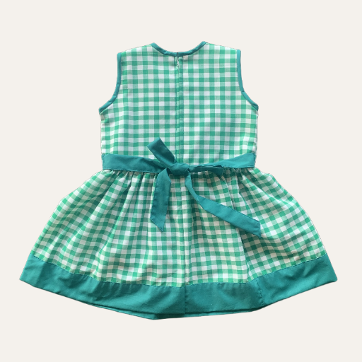 Handmade Classic Dress for Girls Green Gingham