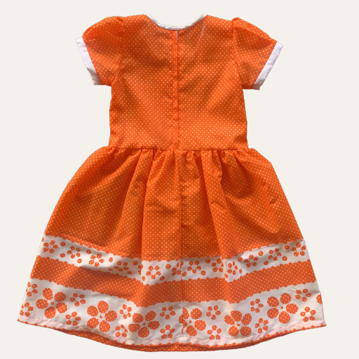 Handmade Classic Dress for Girls Orange Floral