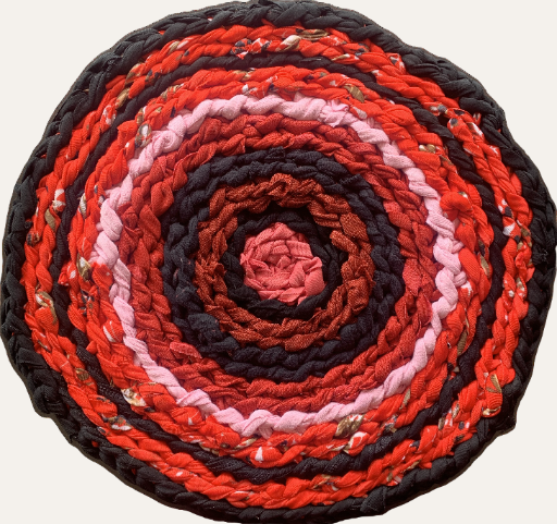 Handmade Vintage Retro Round Cotton Rug Red Pink 40cm