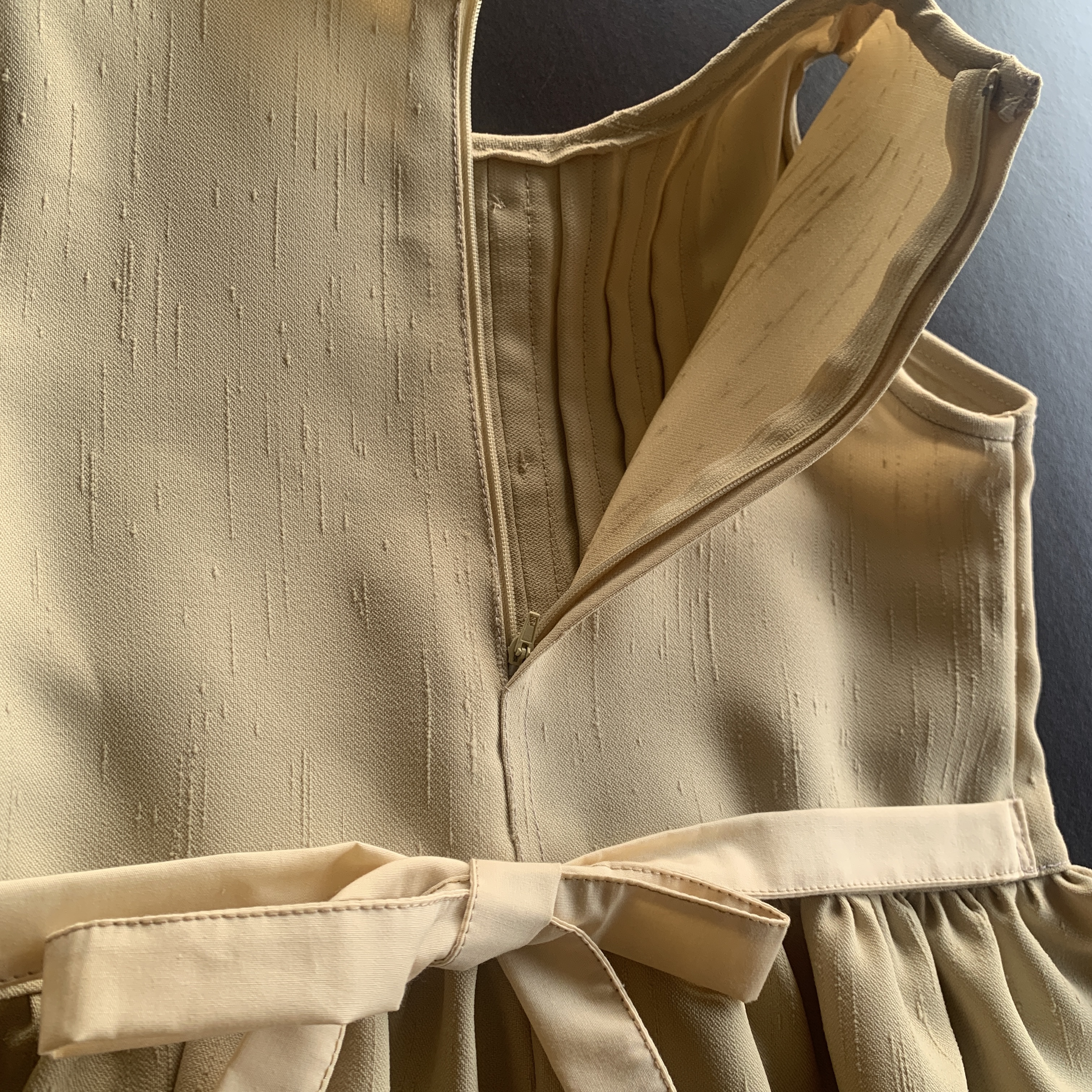 Handmade Classic Dress for Girls Soft Beige Button