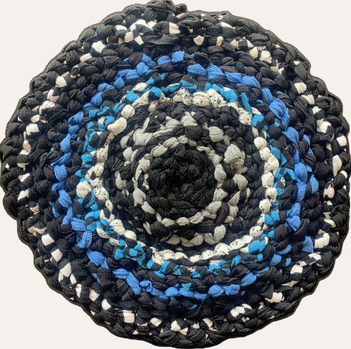 Handmade Vintage Retro Round Cotton Rug Grey Blue 36cm