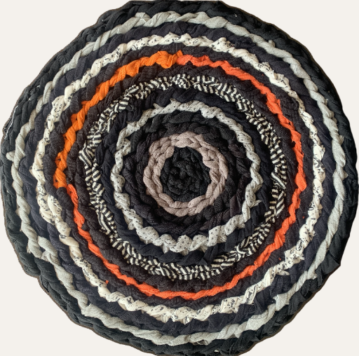 Handmade Vintage Retro Round Cotton Rug Grey Orange 40cm