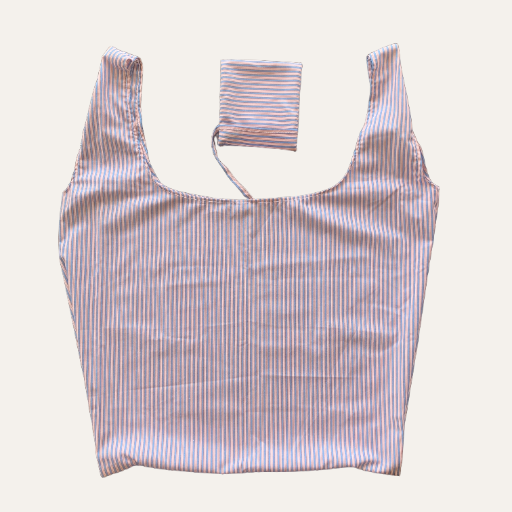 Handmade Foldable Compact Shopper Bag Blue Stripe