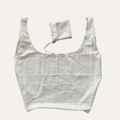 Handmade Foldable Compact Shopper Bag White Blue Check
