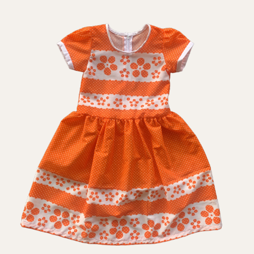 Handmade Classic Dress for Girls Orange Floral