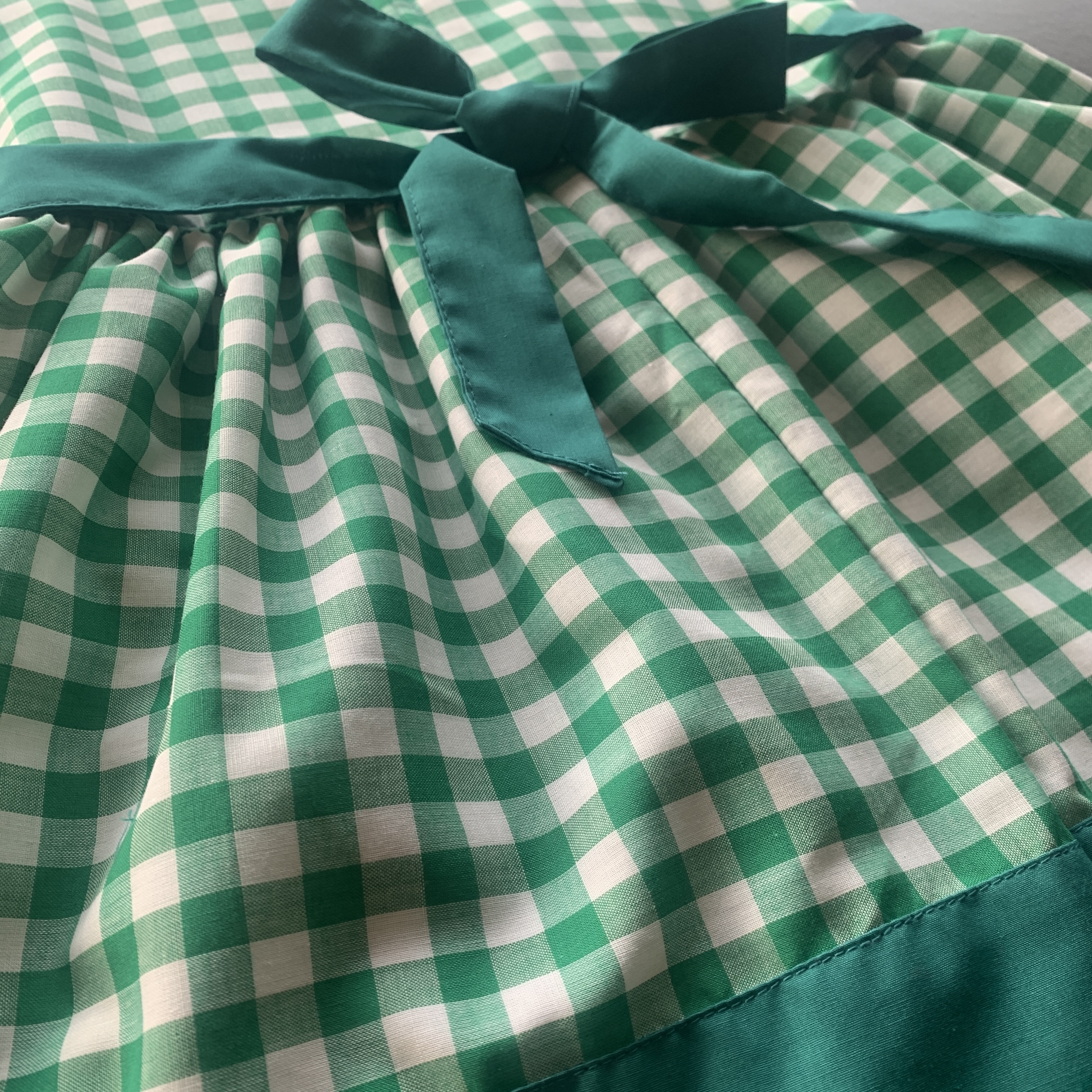 Handmade Classic Dress for Girls Green Gingham