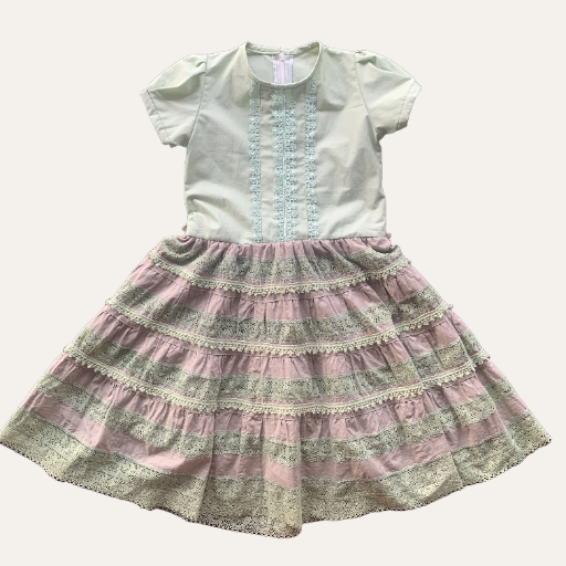 Handmade Classic Dress for Girls Olive Green Boho