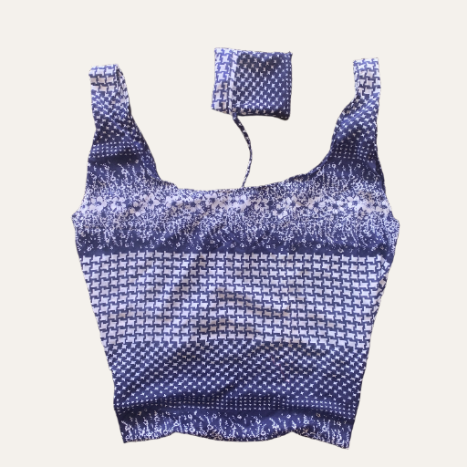 Handmade Foldable Compact Shopper Bag Blue Houndstooth