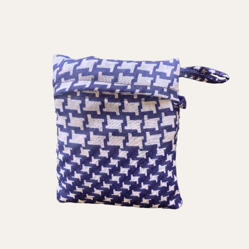 Handmade Foldable Compact Shopper Bag Blue Houndstooth