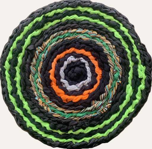 Handmade Vintage Retro Round Cotton Rug Lime Green Orange 36cm